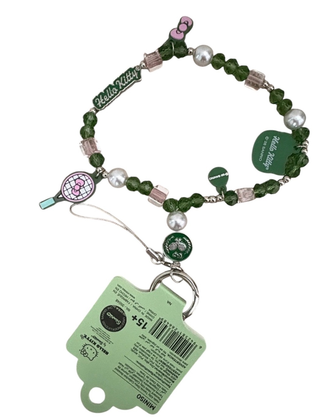 NWT Miniso Sanrio Hello Kitty Tennis Club Beaded Bag Charm - Picture 2 of 3